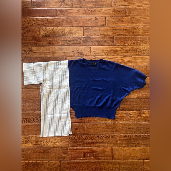 Yohji Yamamoto Sweater Asymmetric Striped Blue and Off White Size S - Picture 10 of 14